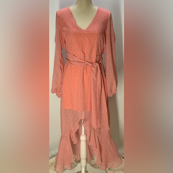 NSR Morgan Hi-Lo Flutter Chiffon Long Sleeve Dress- Sz M - Picture 3 of 16